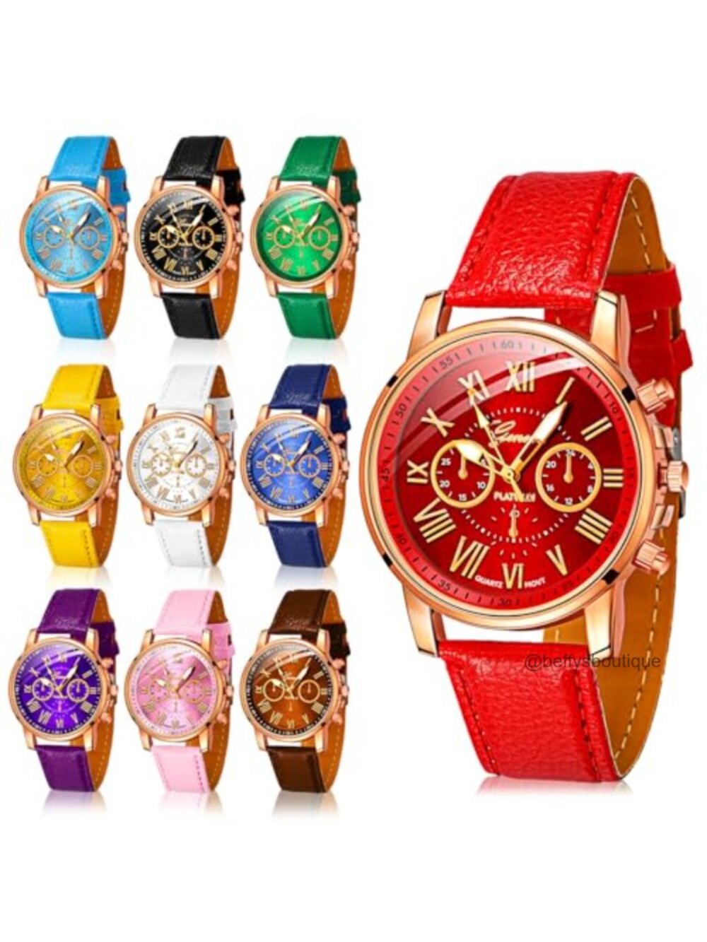 10 Pc Assorted Quartz Watch Set PU Leather Strap Roman Numeral Unisex